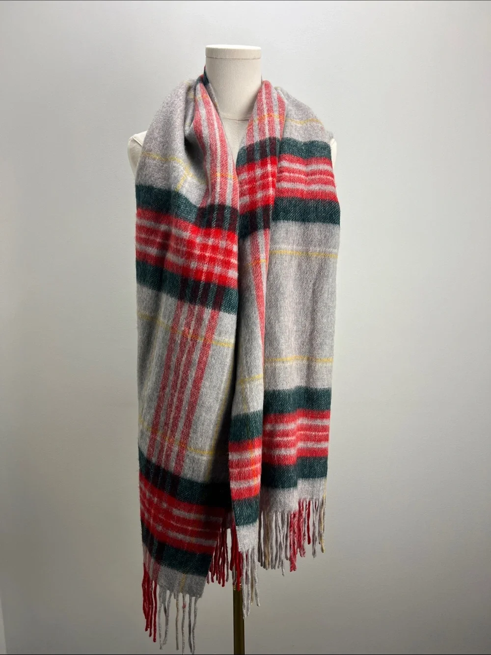 J. Crew Brushed Wool Tartan Plaid Scarf Large Cozy Winter Warm Womens Unisex